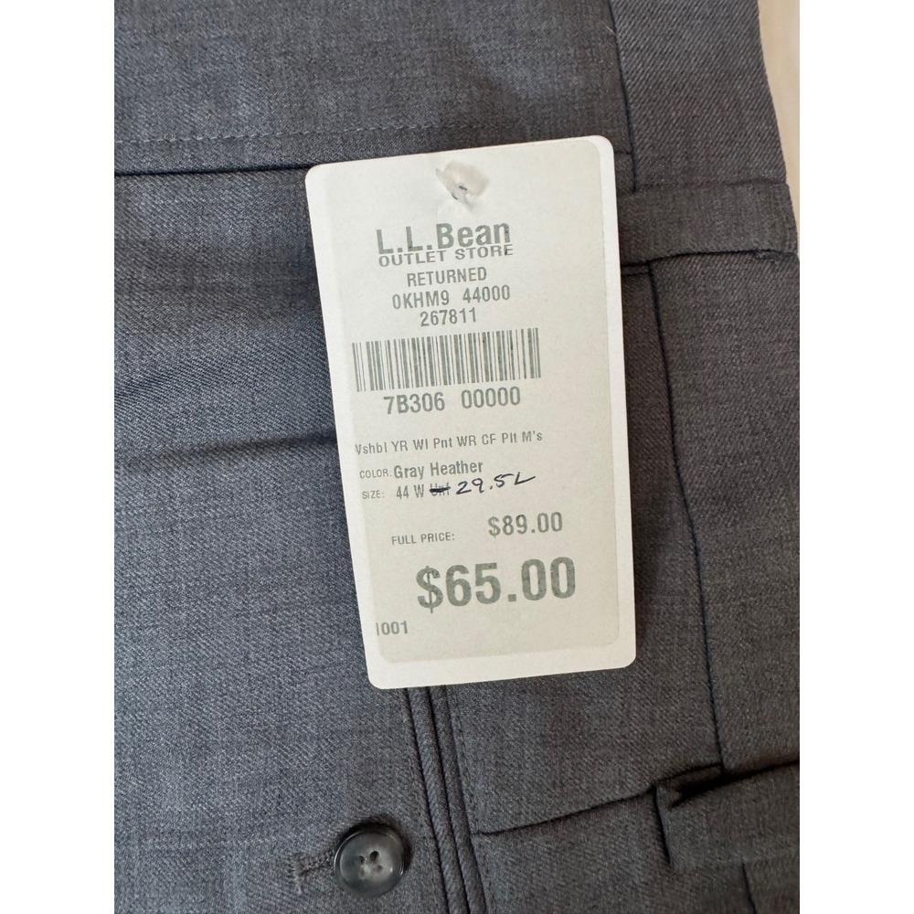 L.L. Bean Dress Pants Mens 44x29.5 Gray Wool Flat Front Classic Fit Men - Picture 2 of 5